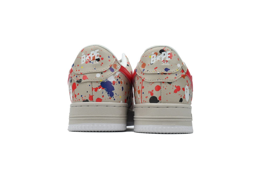 A BATHING APE BAPE STA Cream Paint-Splatter & Red-Star Sneakers | Women's & Men's Skate-Inspired Shoes