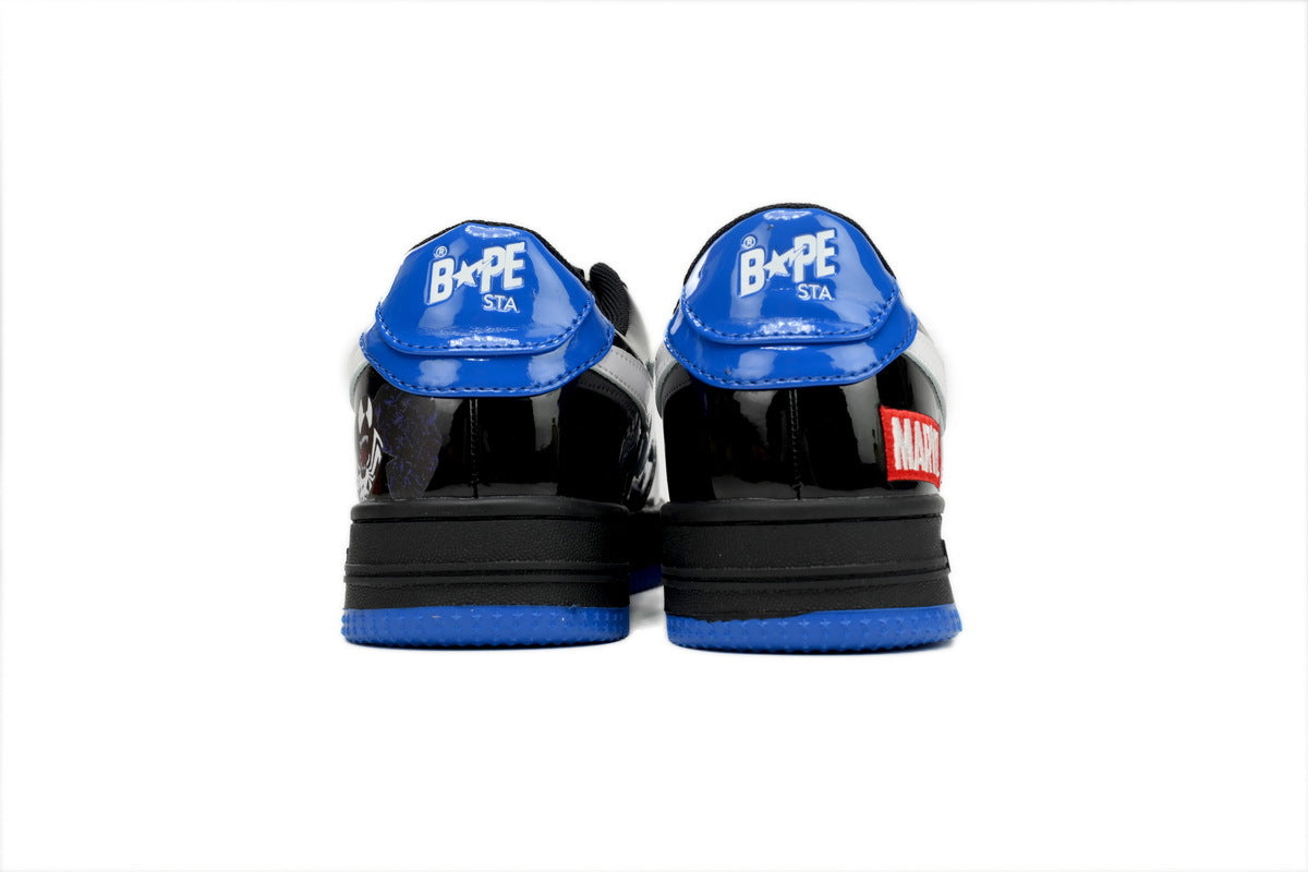 A BATHING APE BAPE STA Glossy Black & Royal Blue Graphic Sneakers | Women's & Men's Skate-Inspired Shoes