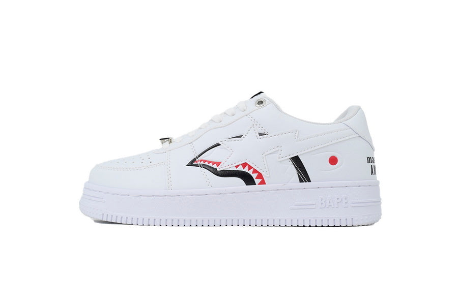 A BATHING APE BAPE STA White Shark & Camo Graphic Sneakers | Women's & Men's Skate-Inspired Shoes
