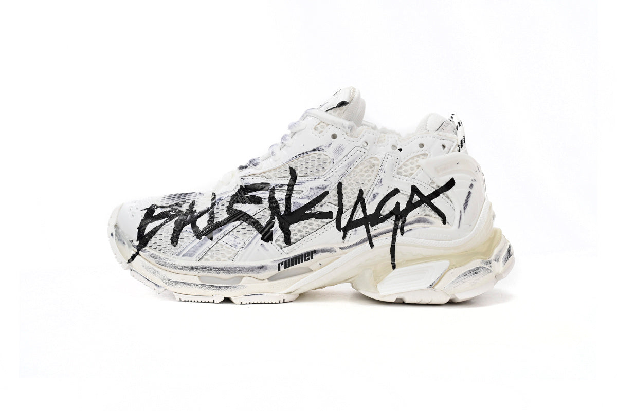 Balenciaga men's shoes Track Runner Sneaker – Distressed Low-Top  balenciaga runners White and Black