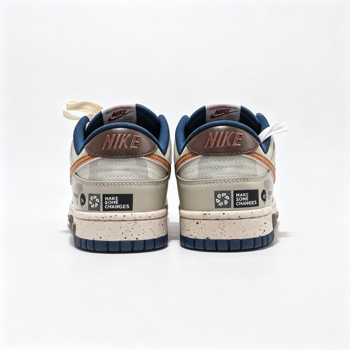 Nike Dunk Low Custom — Beige Camo / Cork Swoosh / Brown Canvas / Navy Outsole