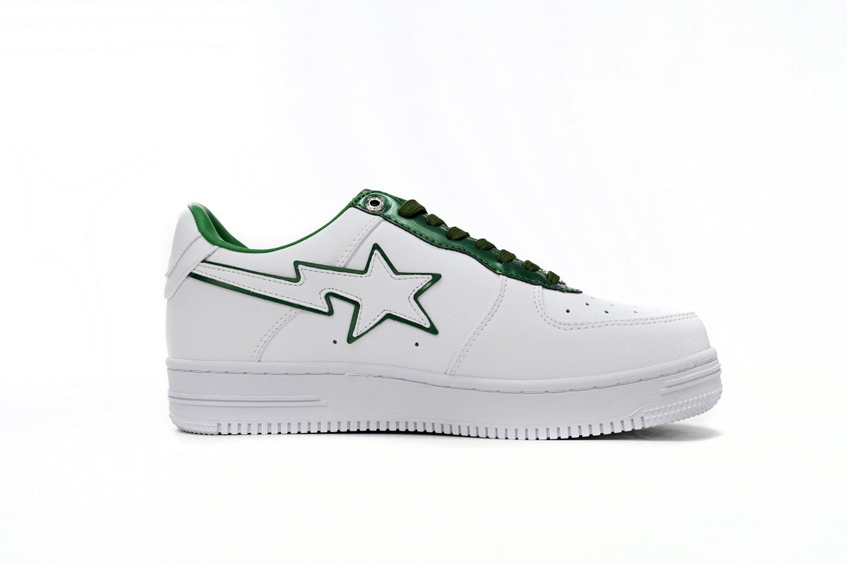 A BATHING APE BAPE STA White & Green Outline Sneakers | Women's & Men's Skate-Inspired Shoes