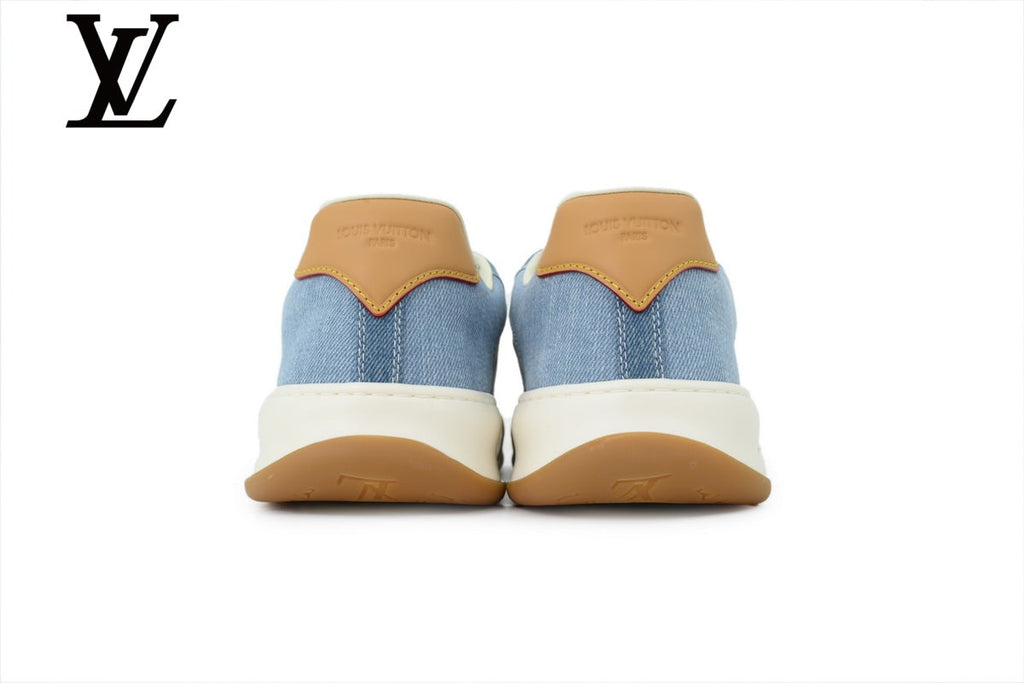 louis vuitton shoes for man  women Light Blue Monogram-Pattern Denim-Look Skate Sneakers | Sizes 35–46