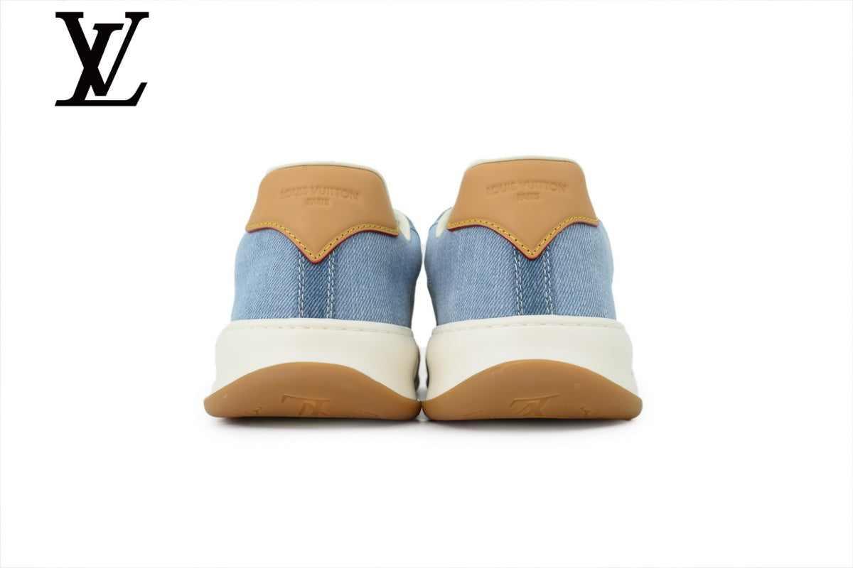 louis vuitton shoes for man  women Light Blue Monogram-Pattern Denim-Look Skate Sneakers | Sizes 35–46