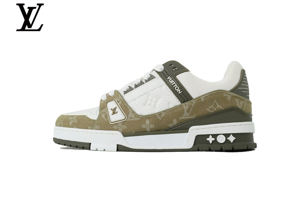 Louis Vuitton Trainer  shoes for man  women Sneaker – White & Olive Monogram