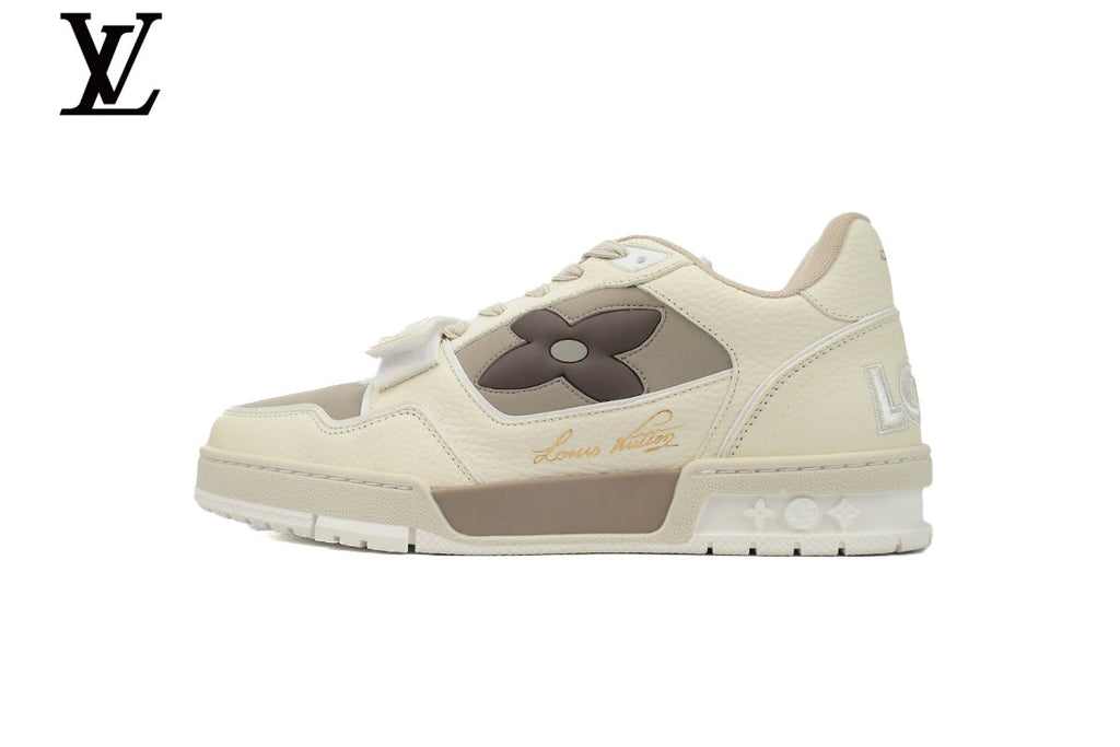 Louis Vuitton Trainer  shoes for man  women Sneaker – Cream & Brown Floral
