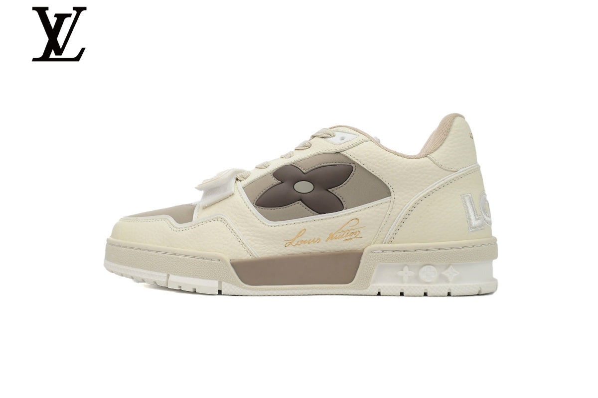 Louis Vuitton Trainer  shoes for man  women Sneaker – Cream & Brown Floral