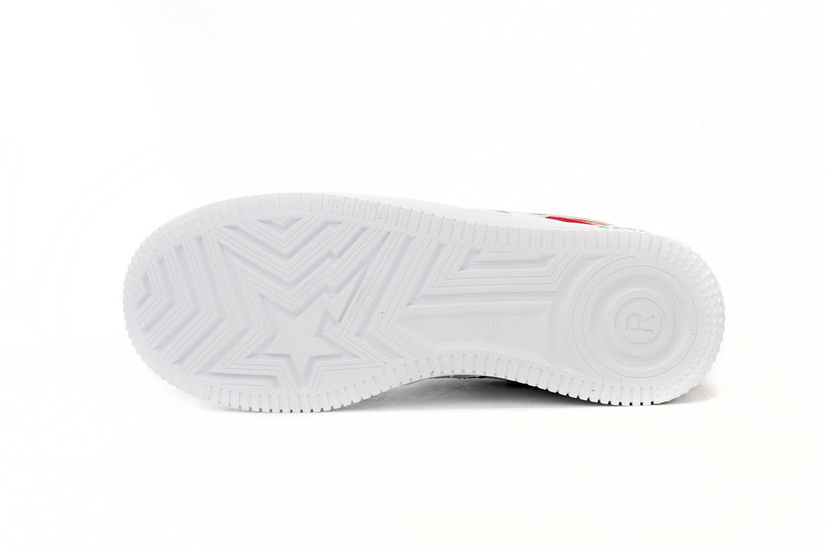 A BATHING APE BAPE STA Glossy Red, Green & White Sneakers | Women's & Men's Skate-Inspired Shoes