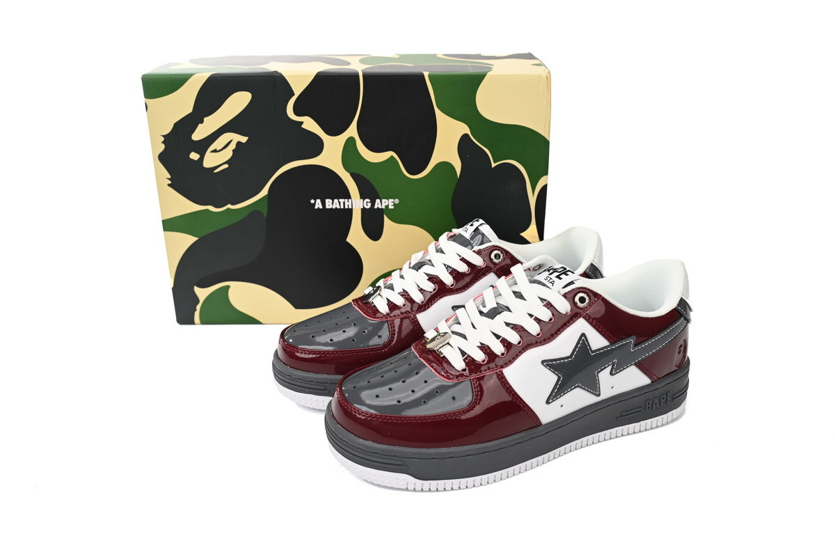 A BATHING APE BAPE STA Glossy Burgundy & Grey Sneakers | Women's & Men's Skate-Inspired Shoes