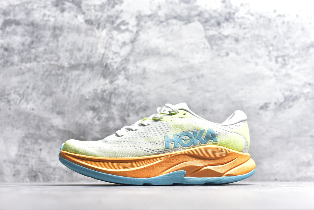 HOKA Rincon 4 Women's Men's Shoes | White, Orange & Aqua Blue Mesh Running Sneakers