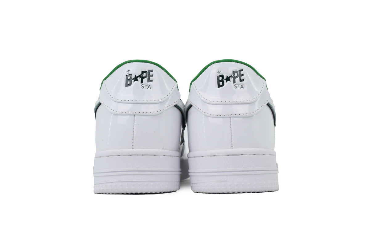 A BATHING APE BAPE STA White & Green Outline-Star Sneakers | Women's & Men's Skate-Inspired Shoes