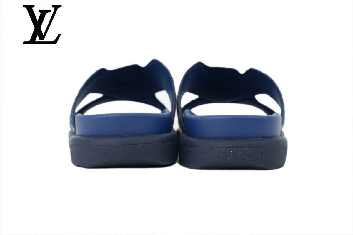 louis vuitton shoes for man  women Blue Monogram-Pattern Denim-Look Slides | Sizes 35–46