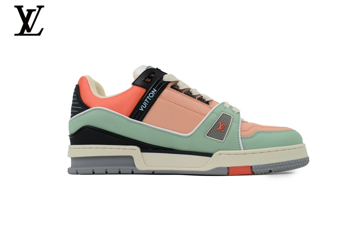 Louis Vuitton Trainer  shoes for man  women Sneaker – Green & Orange Colorblock
