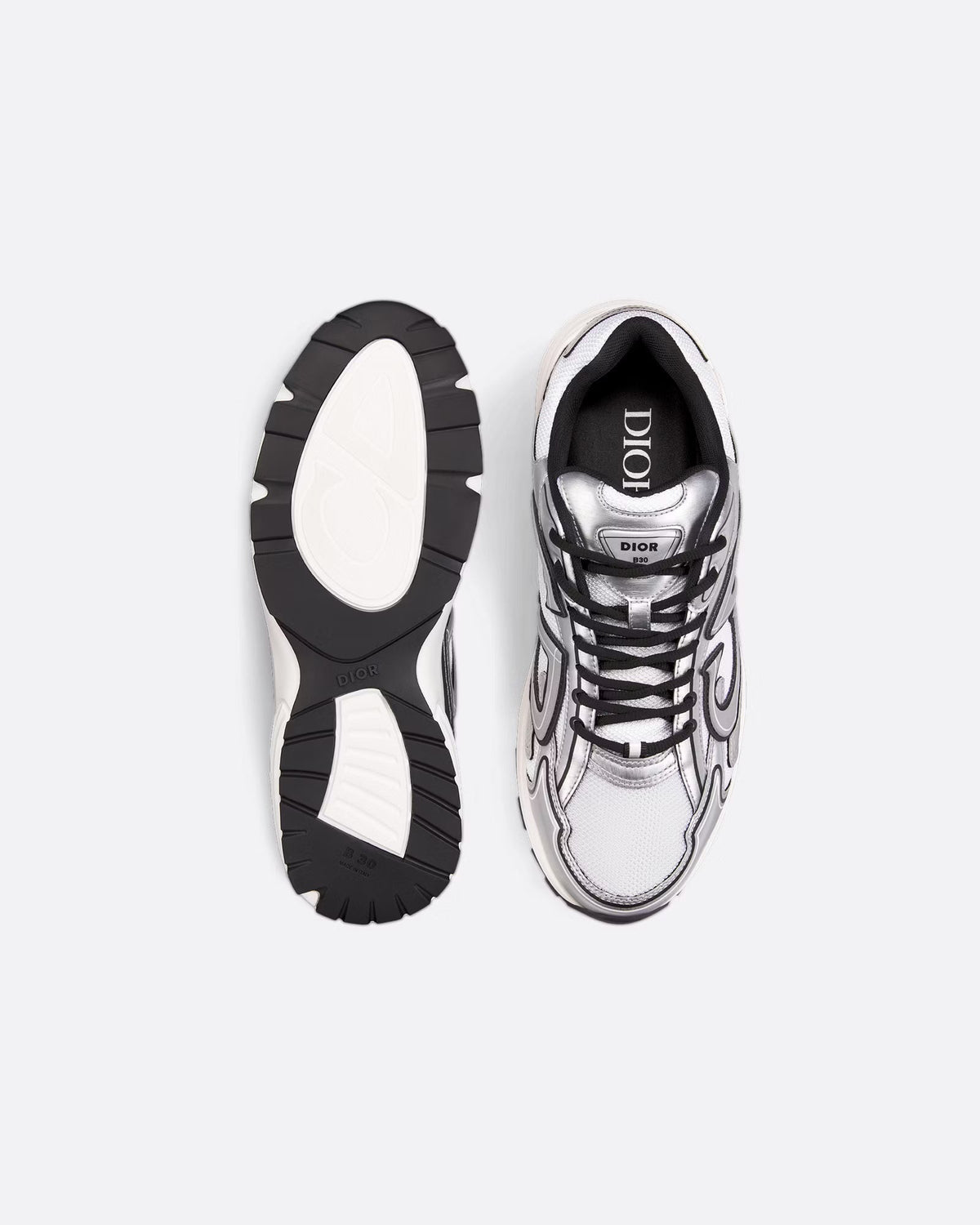 Dior B30 Women's & Men's Shoes - Metallic Silver / Black / White Sneakers