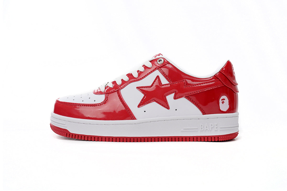A BATHING APE BAPE STA Glossy Red & White Sneakers | Women's & Men's Skate-Inspired Shoes