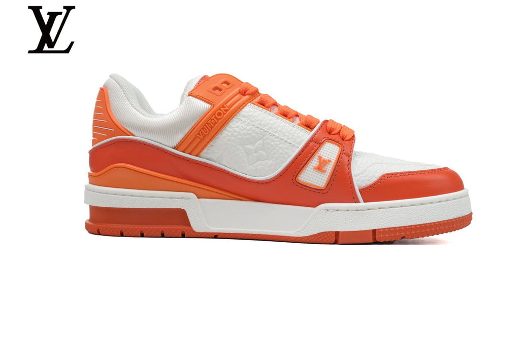 Louis Vuitton Trainer shoes for man  women Leather Sneakers - Orange and White