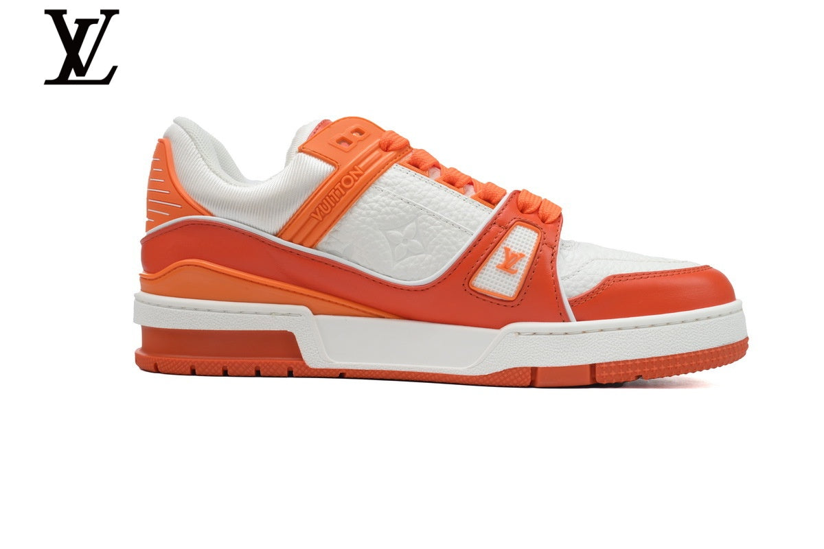 Louis Vuitton Trainer shoes for man  women Leather Sneakers - Orange and White