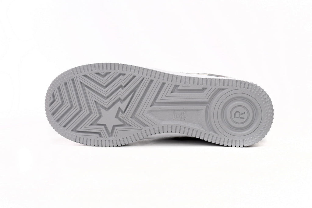 A BATHING APE BAPE STA Metallic Silver & White Sneakers | Women's & Men's Skate-Inspired Shoes
