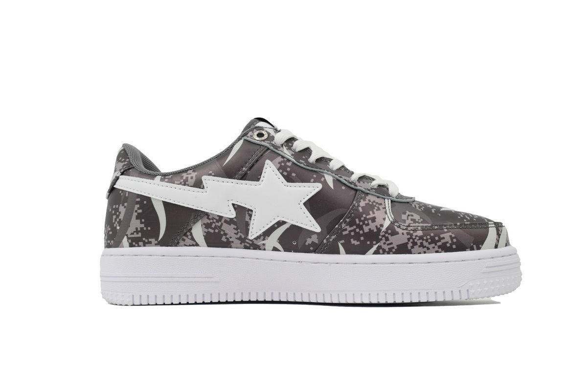 A BATHING APE BAPE STA Grey Digital Camo Graphic Sneakers | Women's & Men's Skate-Inspired Shoes