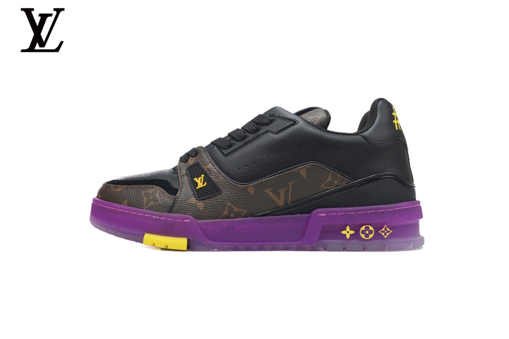 Louis Vuitton Trainer shoes for man  women Sneaker – Black Monogram & Purple Sole
