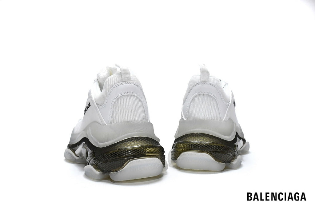 Balenciaga Triple S men's shoes  women sneakers – White, Gold & Clear Sole
