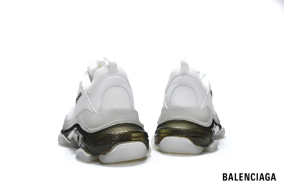 Balenciaga Triple S men's shoes  women sneakers – White, Gold & Clear Sole