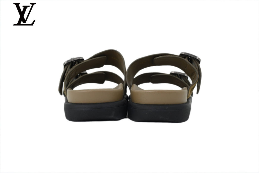 Louis Vuitton Monogram Slide Sandal in Khaki with Double Buckle