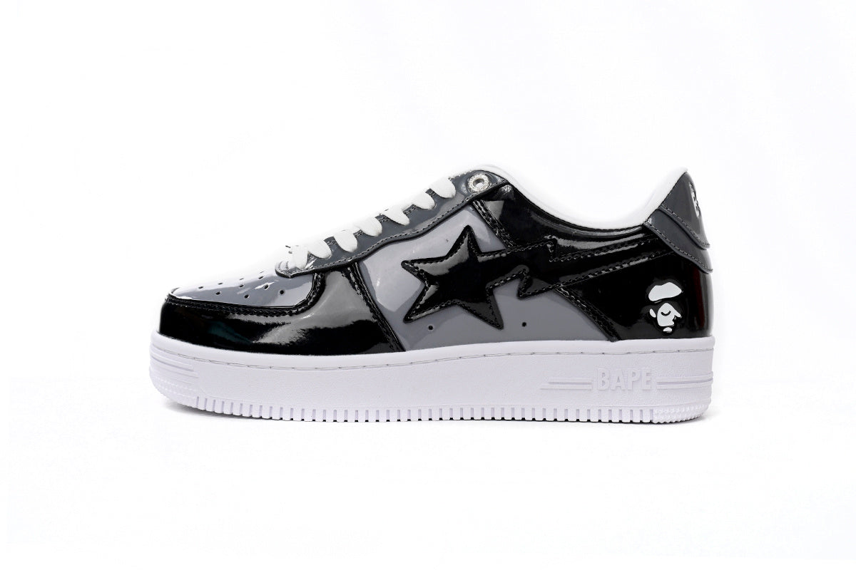 A BATHING APE BAPE STA Glossy Black & Grey Sneakers | Women's & Men's Skate-Inspired Shoes