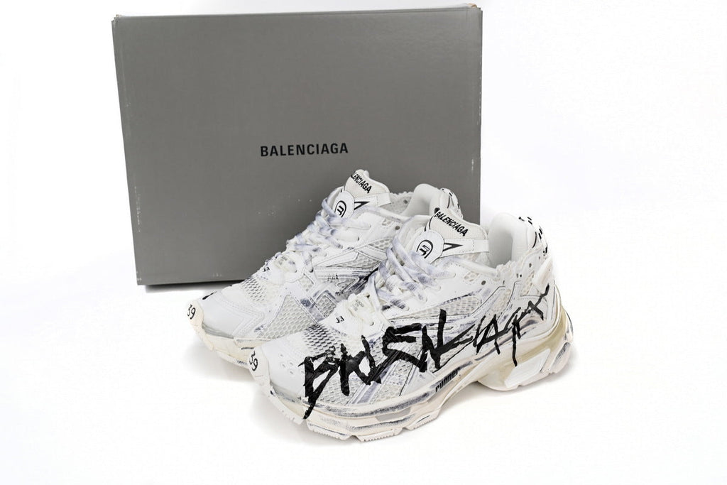 Balenciaga men's shoes Track Runner Sneaker – Distressed Low-Top  balenciaga runners White and Black