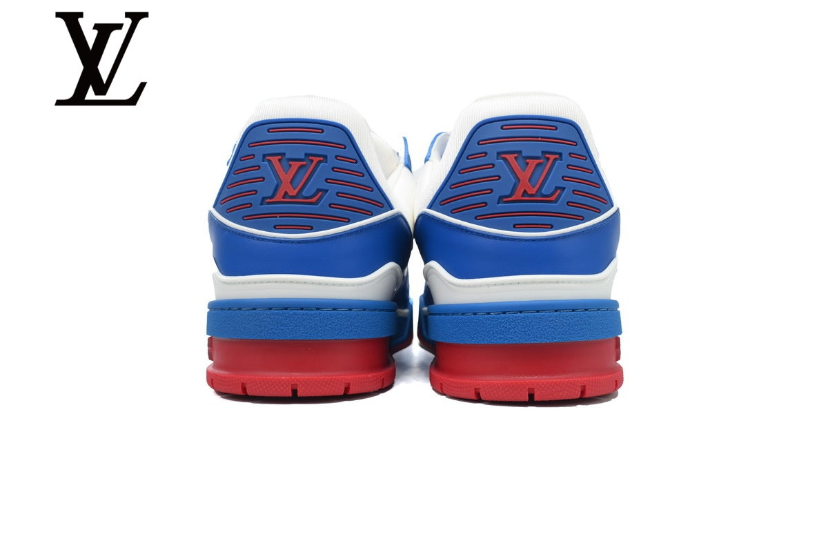 Louis Vuitton Trainer shoes for man  women Sneakers - White, Blue and Red