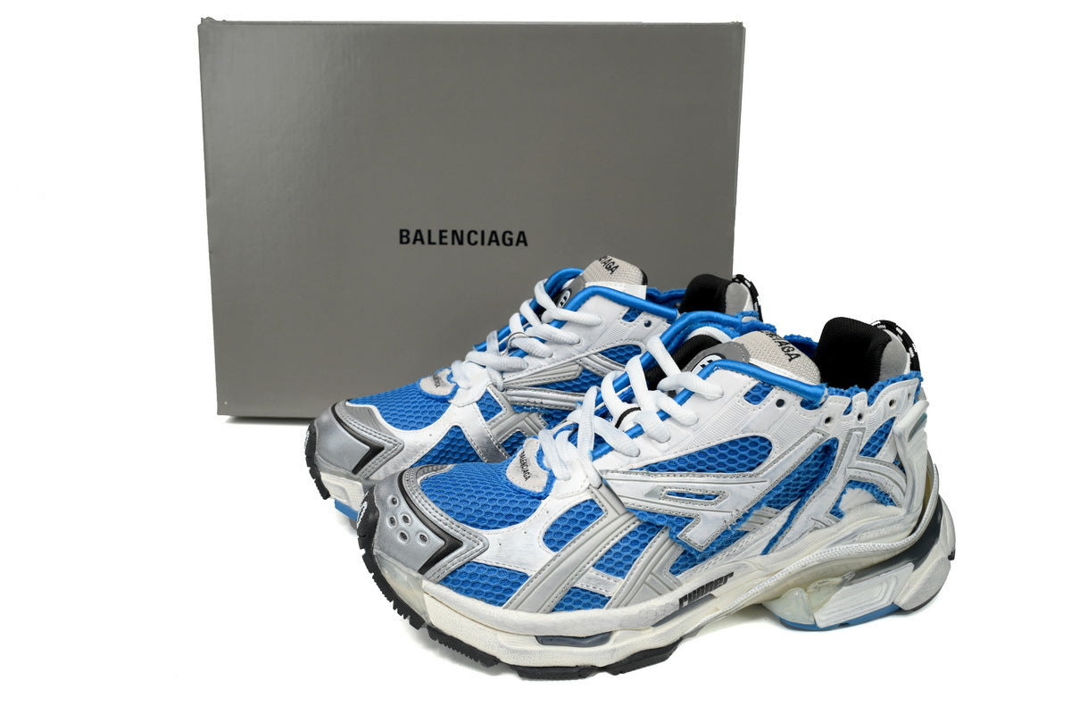 Balenciaga  men's shoes Track  Runner Sneaker – Distressed Low-Top  balenciaga runners White and blue