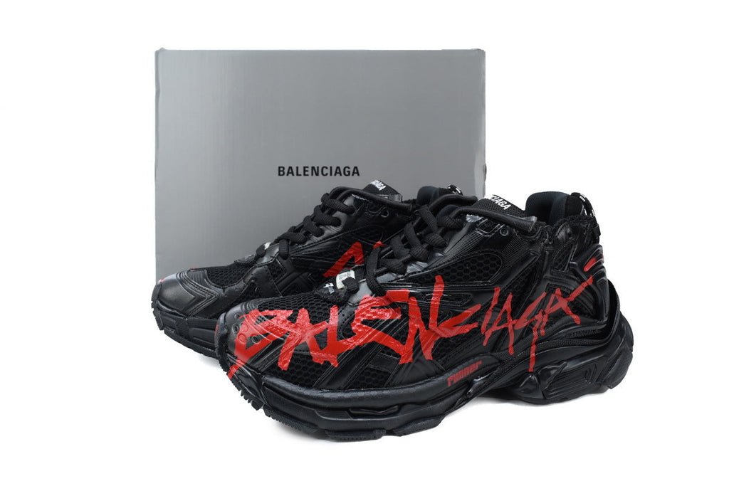 Balenciaga  men's shoes Track  Runner Sneaker – Distressed Low-Top balenciaga runners Black and Red