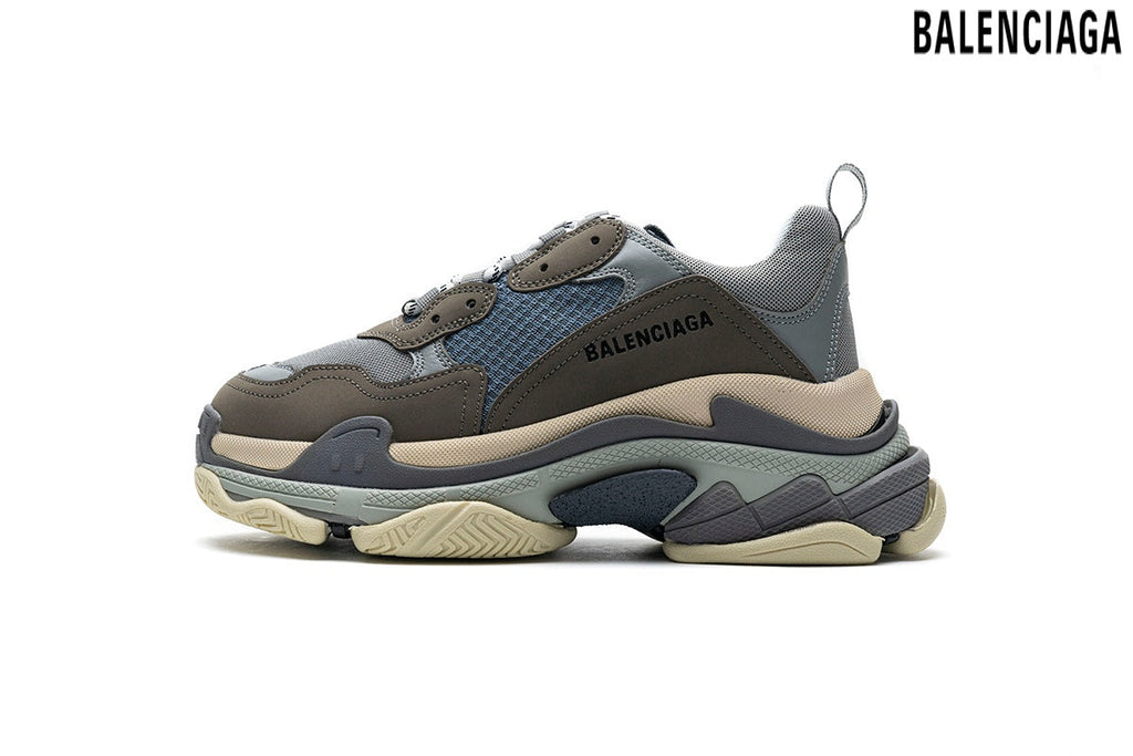 Balenciaga Triple S men's shoes  women sneakers – Grey, Brown & Blue