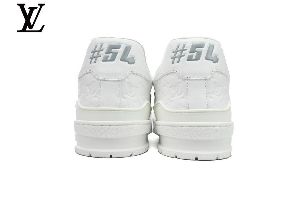 Louis Vuitton Low Top Trainer – White Monogram Embossed Leather & Gold Signature