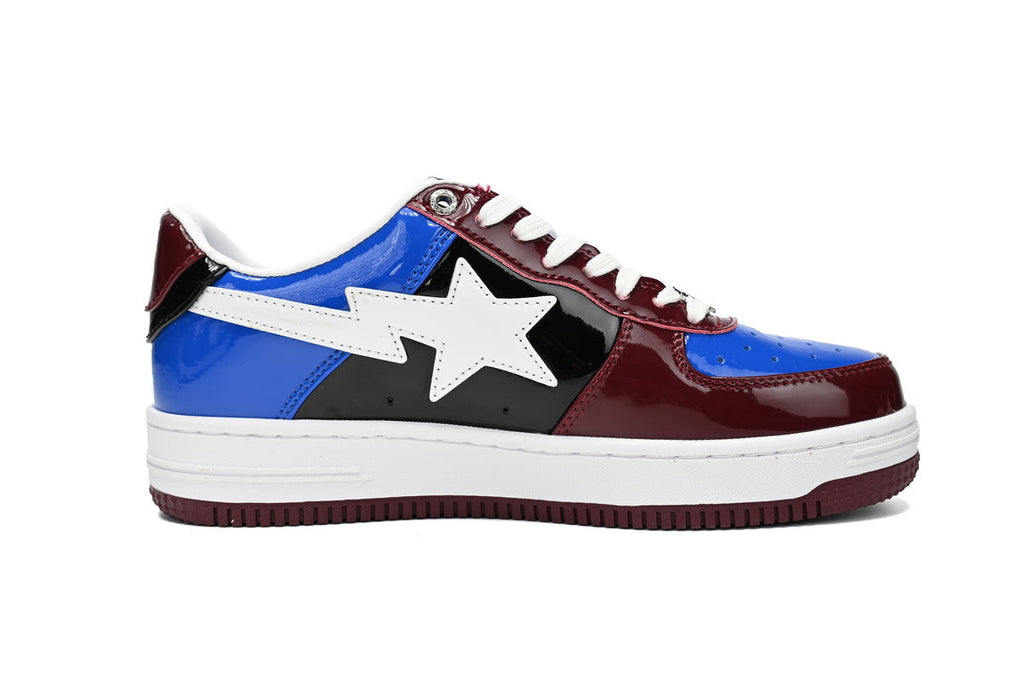A BATHING APE BAPE STA Glossy Burgundy & Royal Blue Sneakers | Women's & Men's Skate-Inspired Shoes