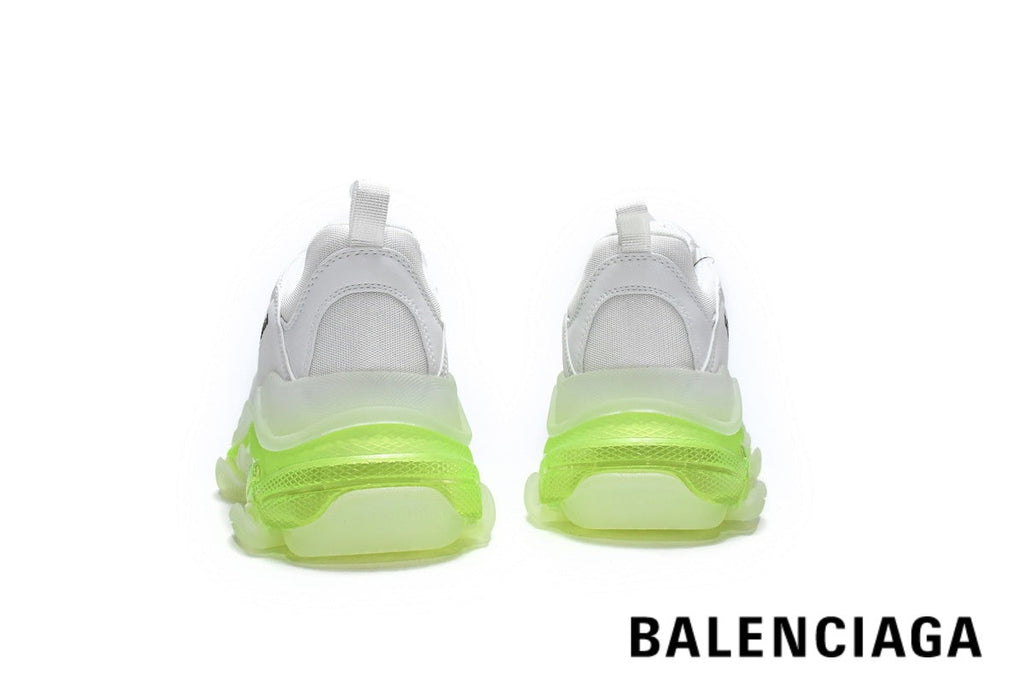 Balenciaga Triple S men's shoes  women sneakers– White & Fluorescent Green Sole