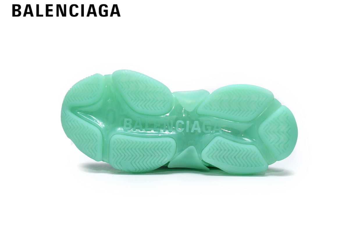 Balenciaga Triple S men's shoes  women sneakers— Mint Green, Clear Sole