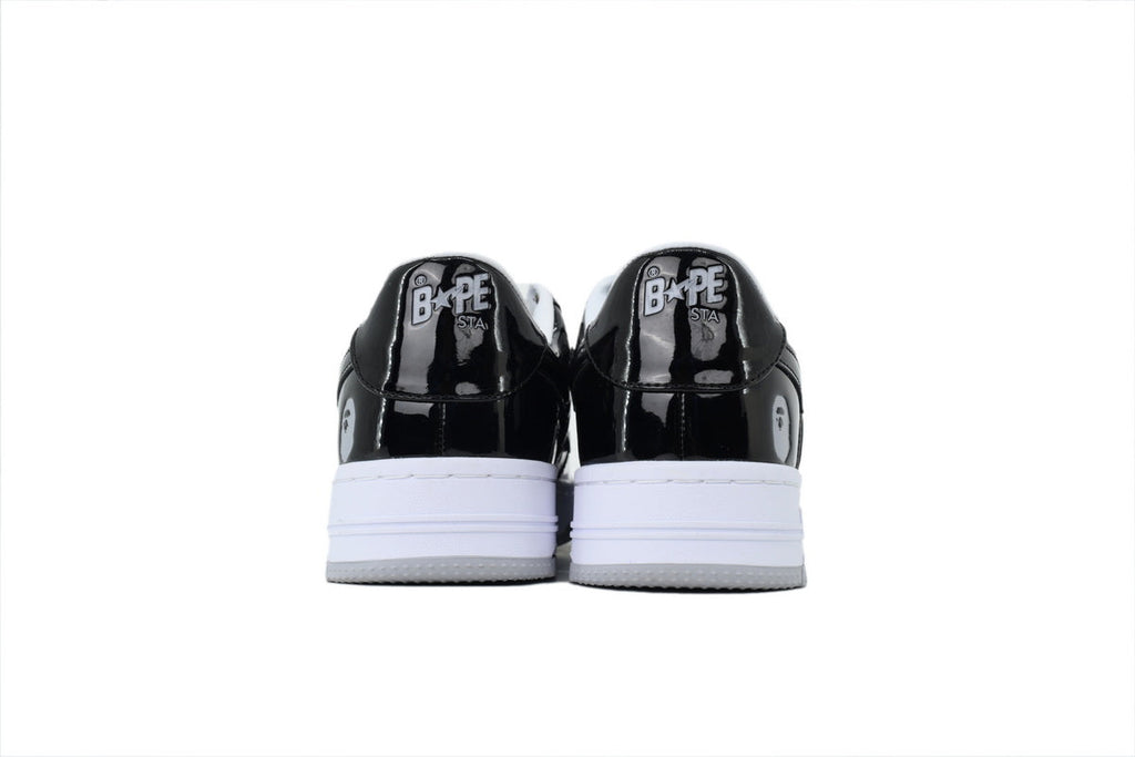 A BATHING APE BAPE STA Glossy Black & Light Grey Sneakers | Women's & Men's Skate-Inspired Shoes