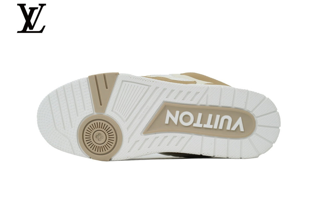 Louis Vuitton Trainer shoes for man  women Sneaker – Beige & White Mesh & Leather