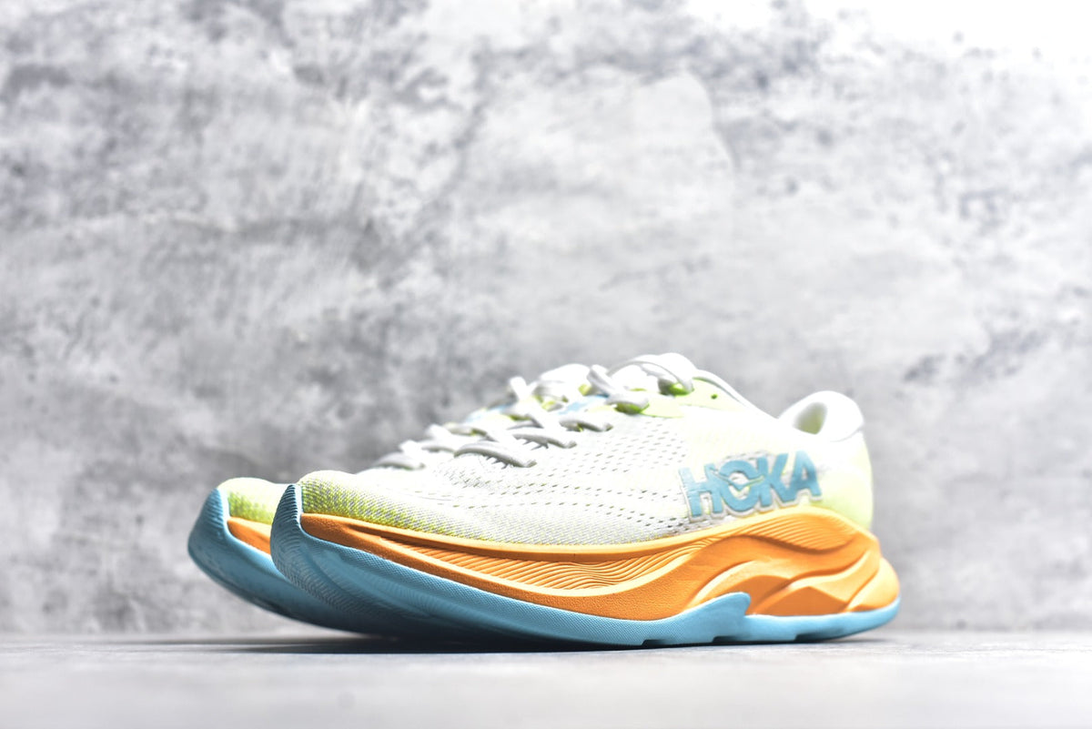 HOKA Rincon 4 Women's Men's Shoes | White, Orange & Aqua Blue Mesh Running Sneakers