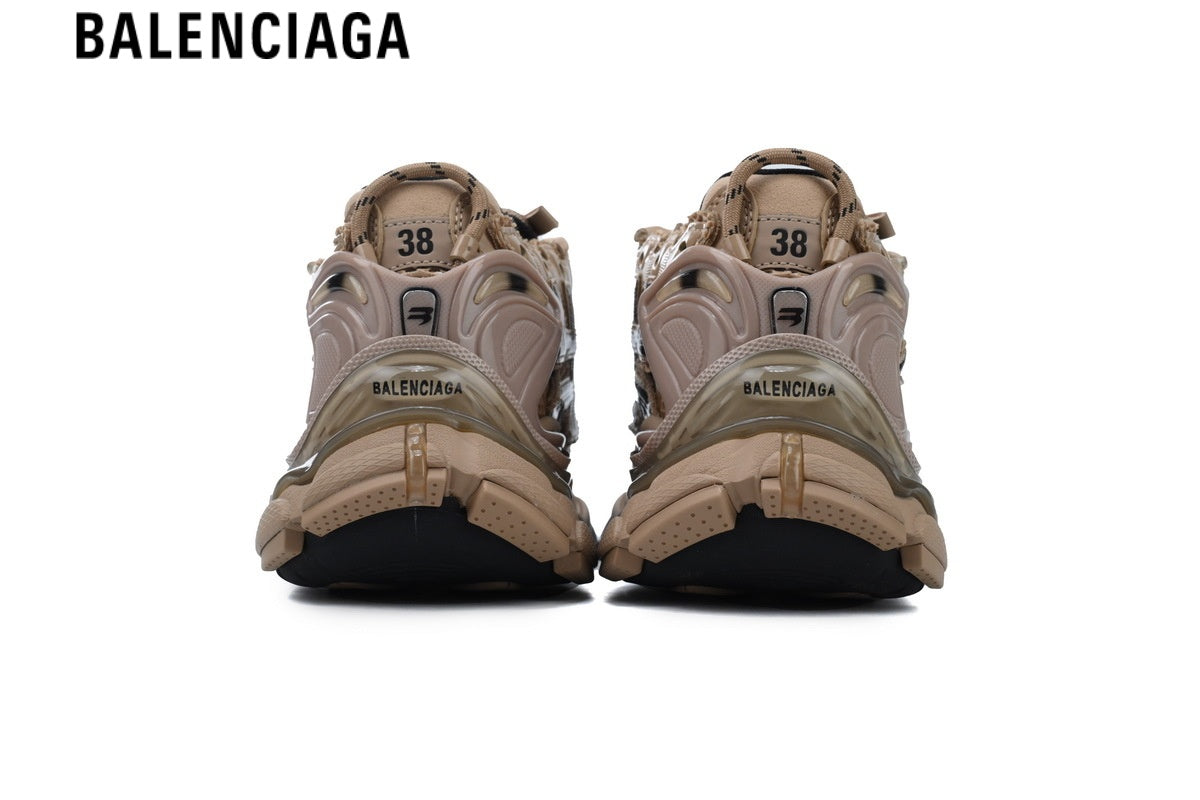 Balenciaga Runner men's shoes  women sneakers — Beige Mesh & Black Synthetic Overlays