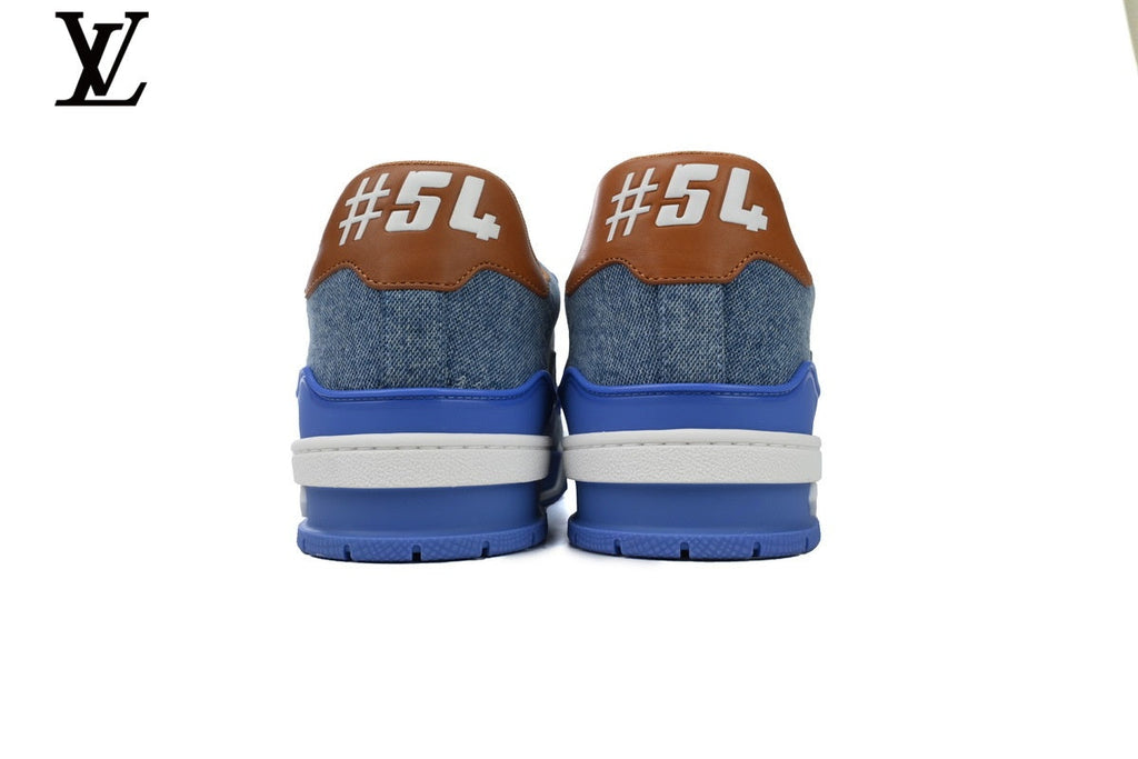 Louis Vuitton LV shoes for man  women Trainer Sneaker – Blue Denim & Brown