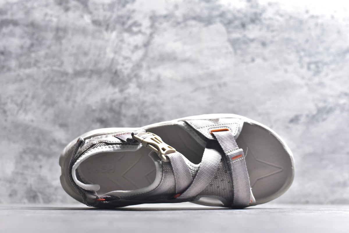 HOKA Recovery Women's Men's Shoes | Light Gray & White Buckle Strap Sandals