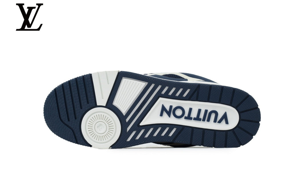 Louis Vuitton Trainer  shoes for man  women Sneaker – Navy Blue & Off-White Mesh & Leather