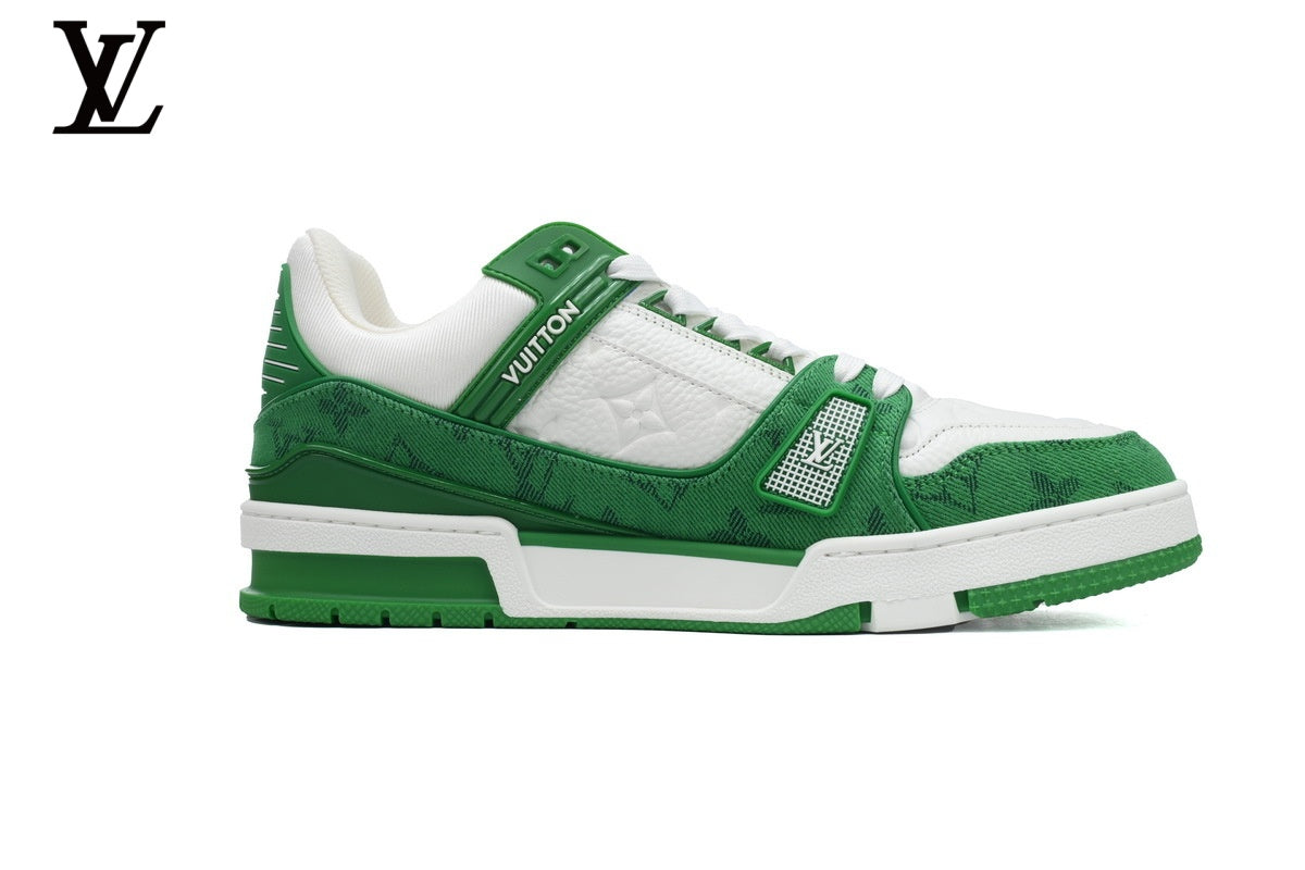 Louis Vuitton Trainer  shoes for man  women Sneaker – Green Monogram & White