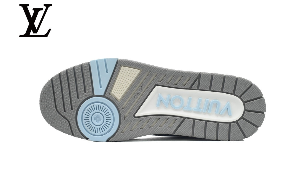 Louis Vuitton Trainer Sneakers - White, Black and Light Blue