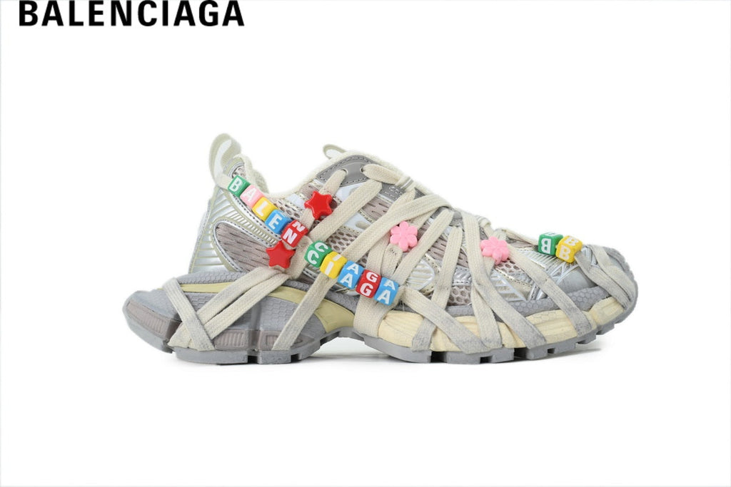 Balenciaga Track men's shoes  women sneakers- Beige with Multi Charms