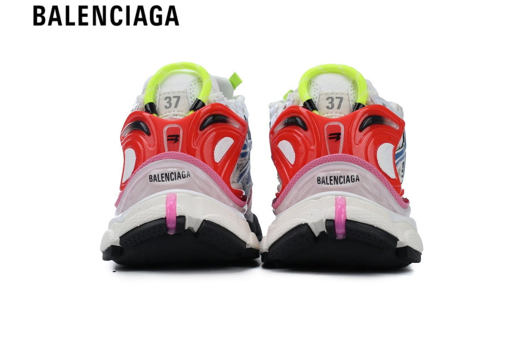 Balenciaga Runner men's shoes  women sneakers — White Mesh & Bright Pink Synthetic Overlays