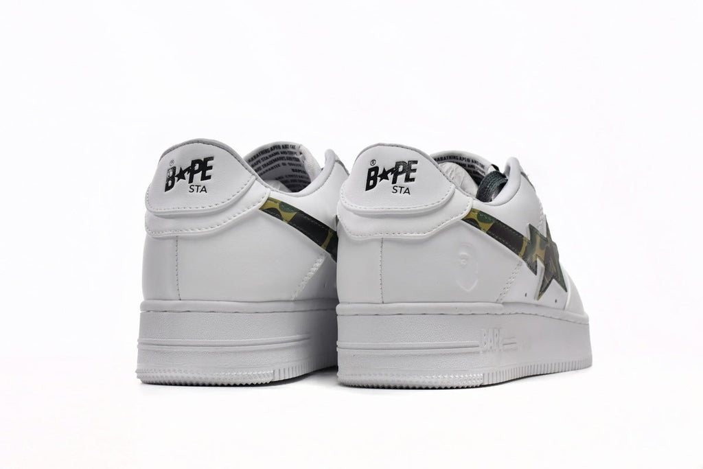 A BATHING APE BAPE STA White & Green Camo Sneakers | Women's & Men's Skate-Inspired Shoes