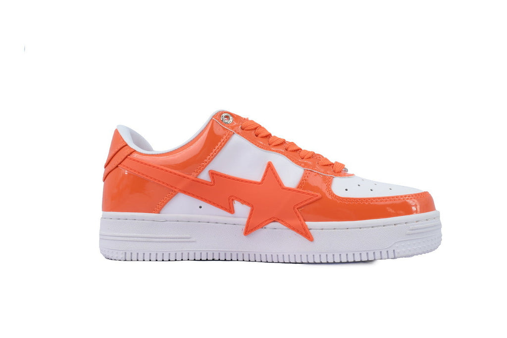 A BATHING APE BAPE STA Glossy Orange & White Oversized-Star Sneakers | Women's & Men's Skate-Inspired Shoes